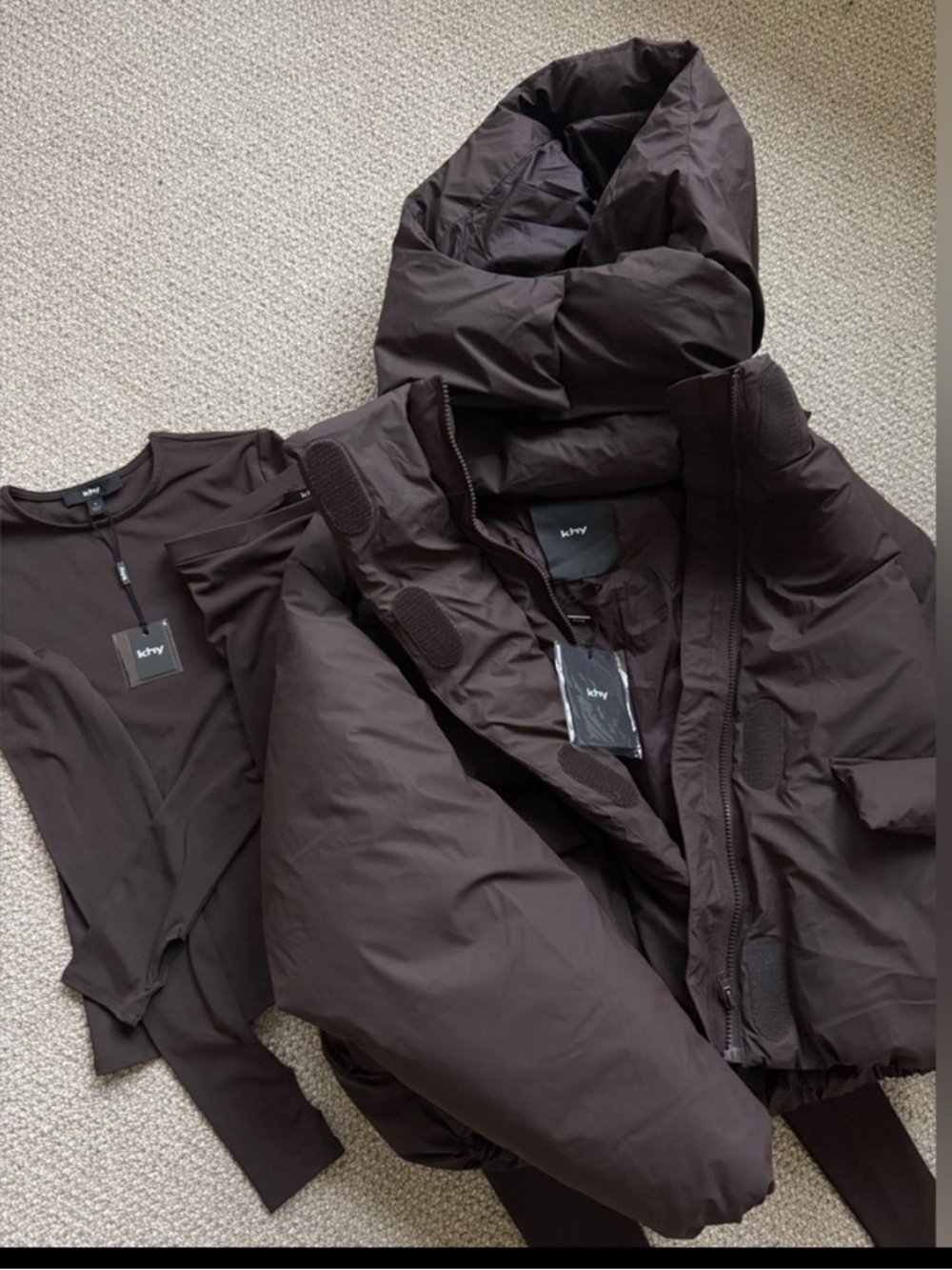 KHY BUNDLE - Women's Puffer Jacket, top & footed leggings in Deep Brown, all NWT - Picture 3 of 4